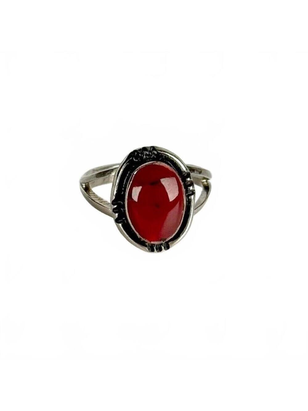 Vintage Natural Stone Carnelian Agate Mexico Sterling Silver 925 Size 4.5